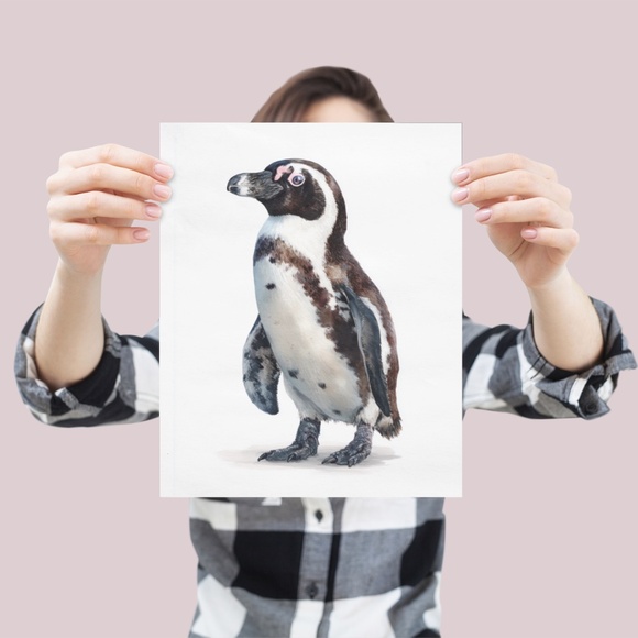 Watercolor African Penguin Portrait Wall Art Print Unframed - Antarctic Charm - Picture 4 of 7